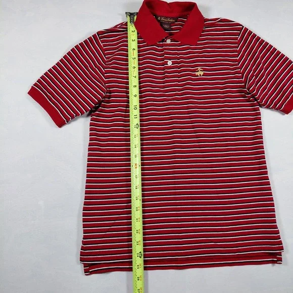 Brooks Brothers Mens Large Red White Blue Striped Performance Knit Polo Shirt - Picture 7 of 10
